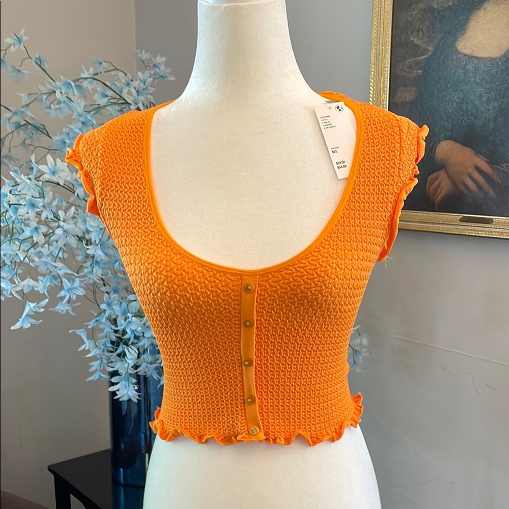 Urban Outfitters Orange Cap Sleeve Fitted Crop Top